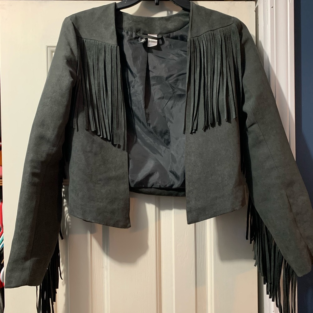 H&M Gray Suede Fringe Jacket